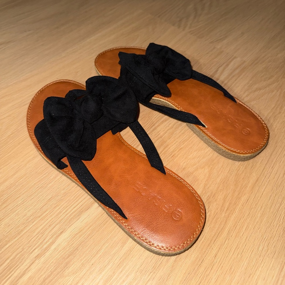 Black and Brown Bow Sandals